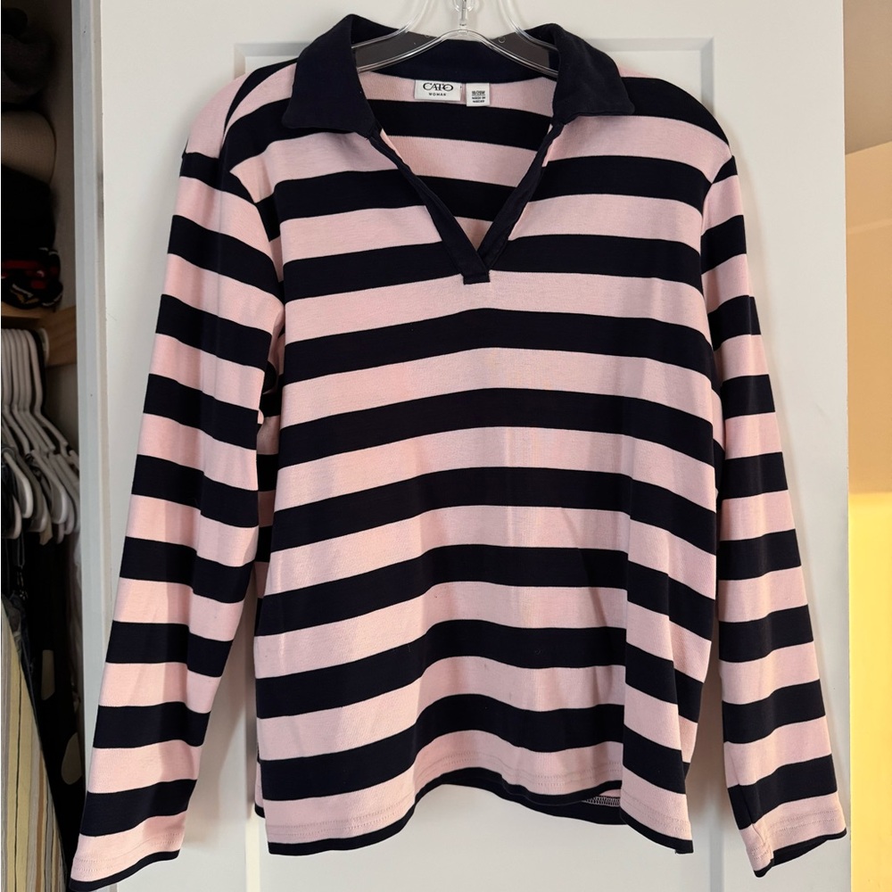 Cato Blue and pink striped rugby tee